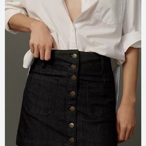Anthropologie Black Button-Front Mini Skirt